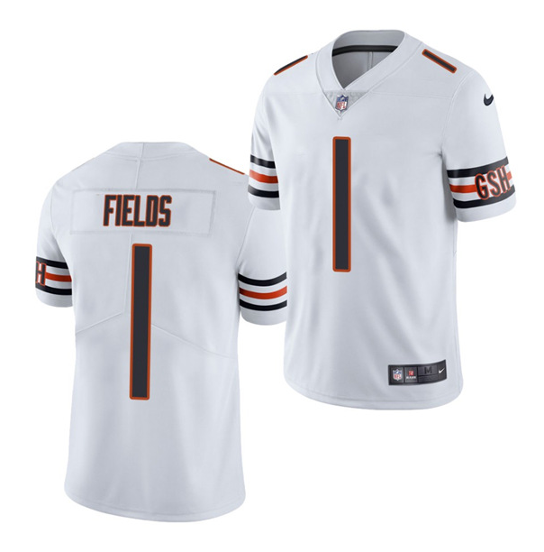 Men's Chicago Bears #1 Justin Fields White NFL 2021 Draft Vapor Untouchable Limited Stitched Jersey